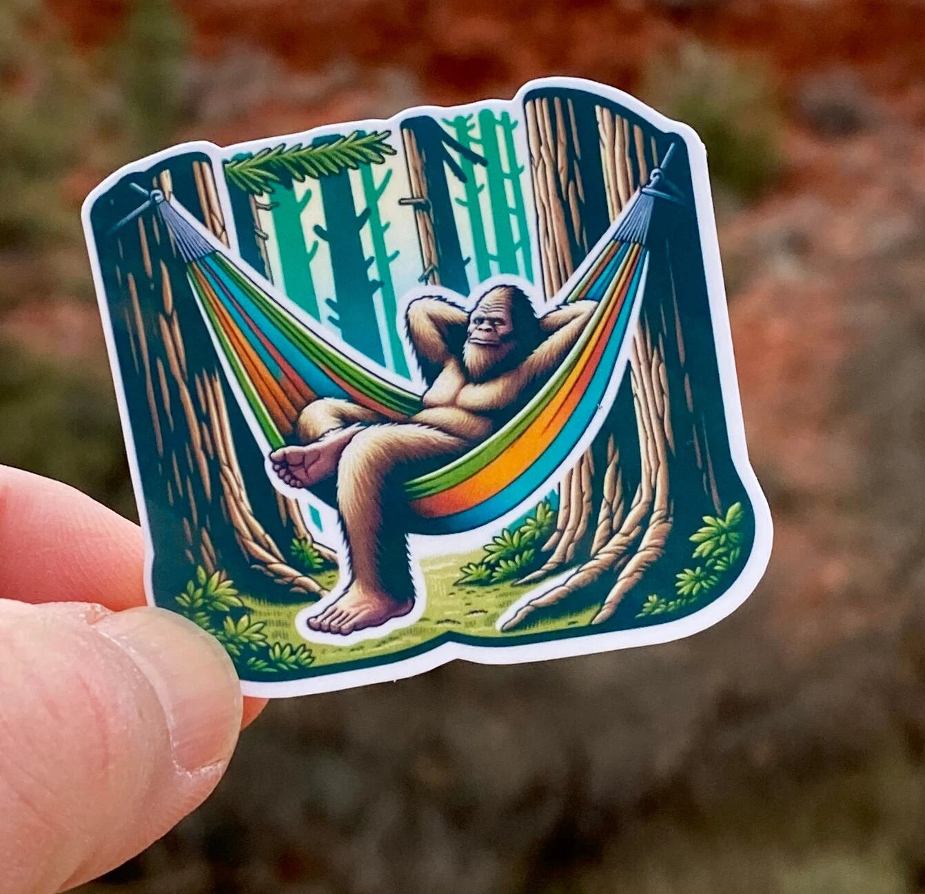 Bigfoot relaxing in hammock Sticker, Bigfoot, Hammock, Bigfoot relaxing, Sticker, Decal, Bigfoot Sticker, relax, Sasquatch, hiking, mythical
