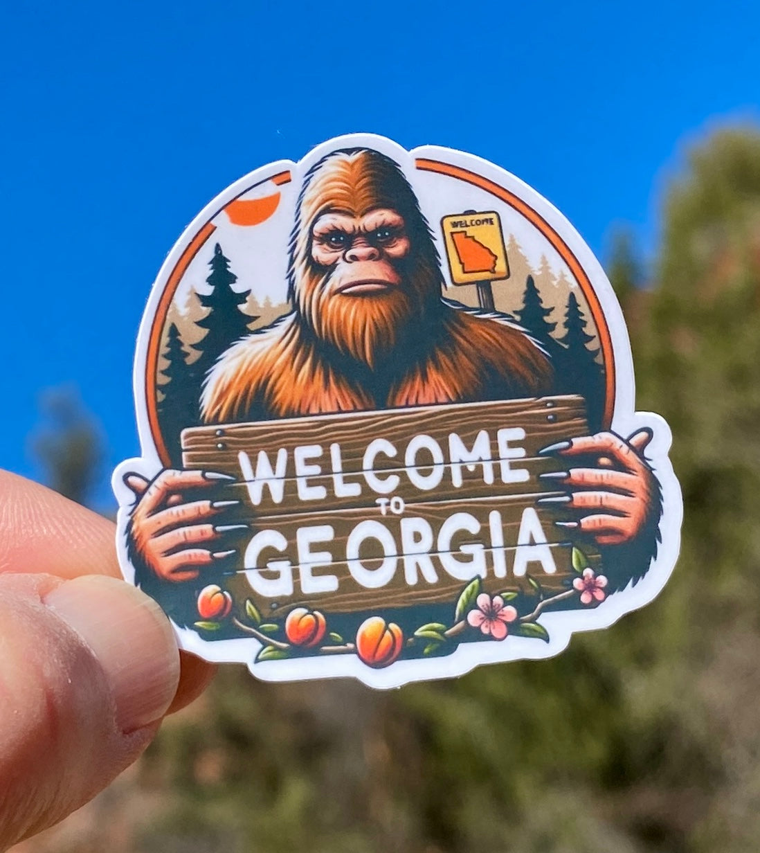 Bigfoot Welcome to Georgia Sticker, GA, Welcome to Georgia, Bigfoot, hiking, sticker, , Hiking, Sasquatch, Georgia, Welcome, travel,Peach