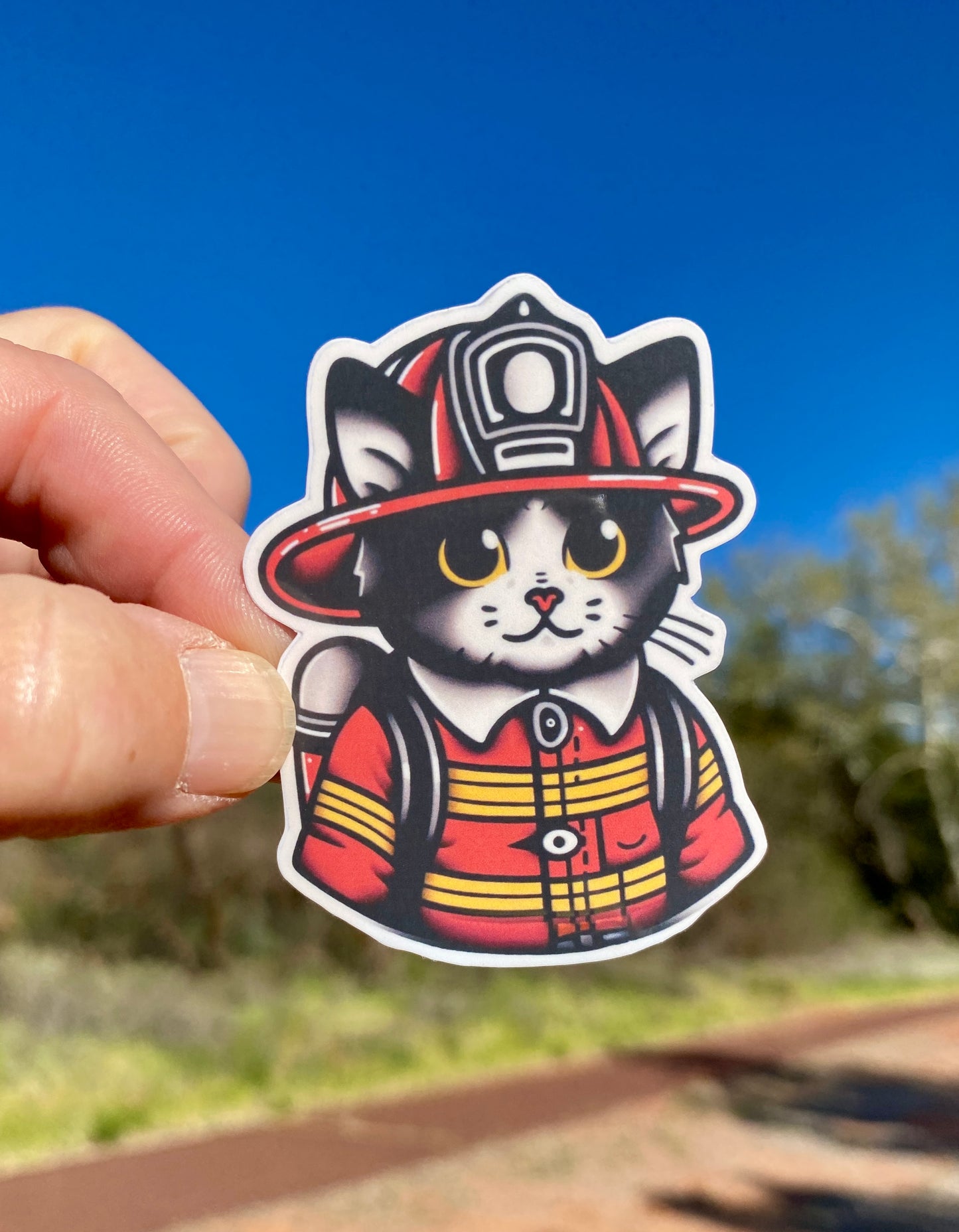 Cat Firefighter Sticker, firefighter, Fireman Cat, fireman, Cats, kitty, fire department, hero, firehouse, sticker, cat lover, Cat FD, meow