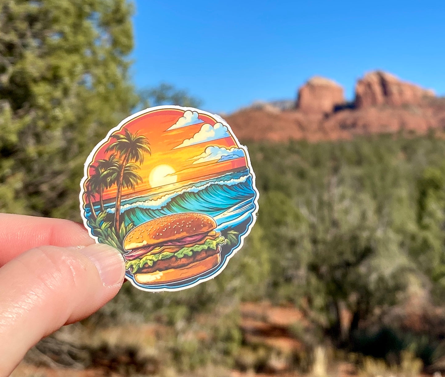Paradise and a cheeseburger sticker, Jimmy Buffett tribute, cheeseburger in paradise, sticker, vinyl sticker tropical, beach, parrot head