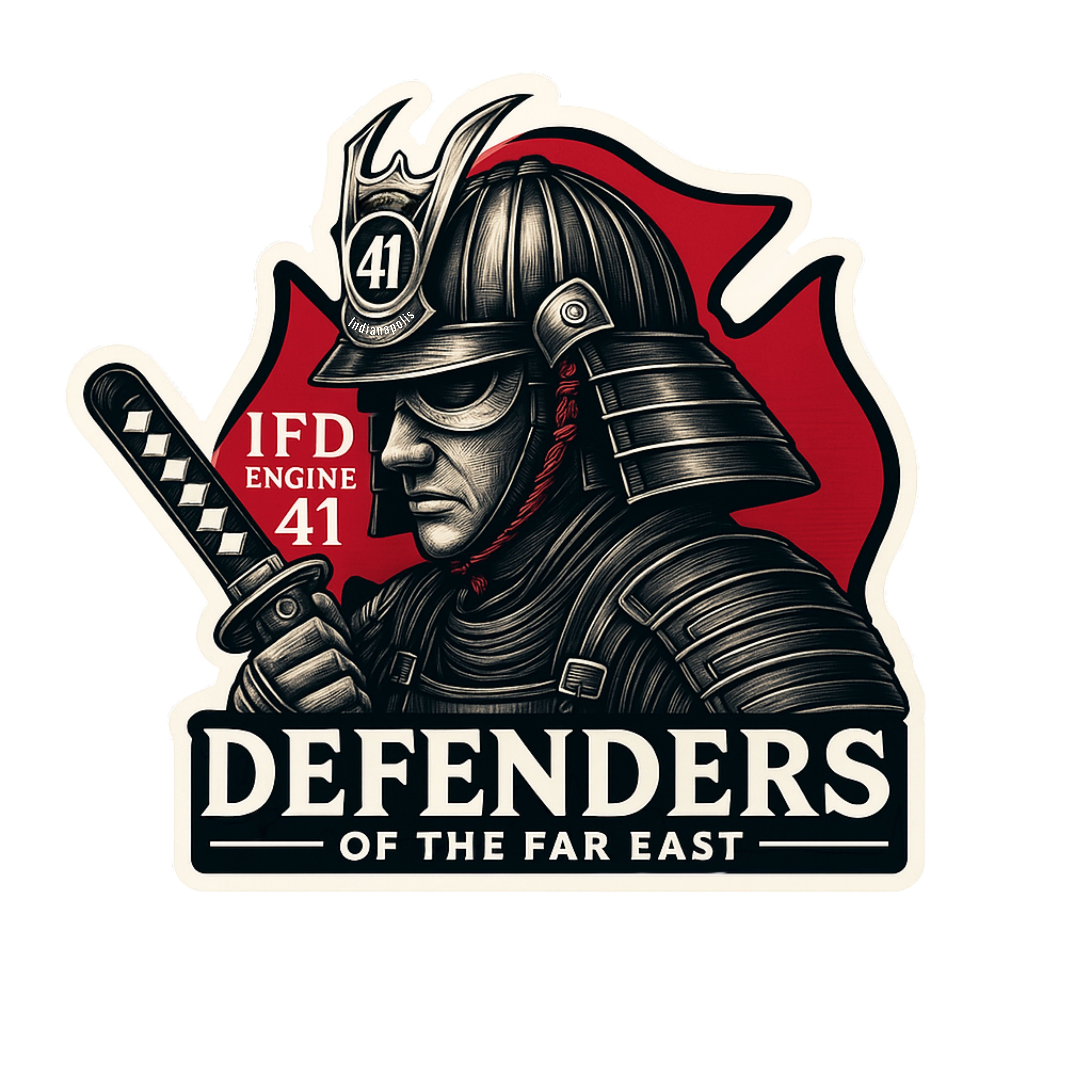Samurai Firefighter Sticker – IFD Engine 41 Tribute | Defenders of the, image size:5000x5000