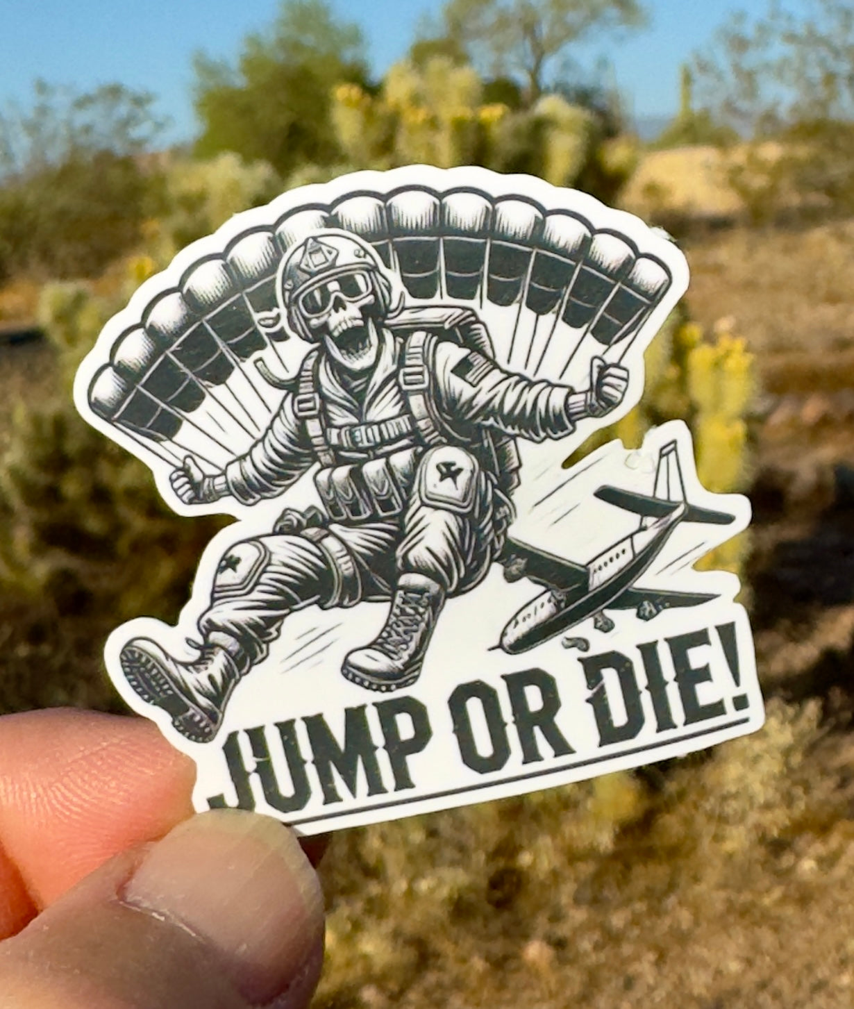 Skeleton skydiver Sticker, parachute, paratrooper, extreme sports, Skeleton, military, sticker, skydiver, skydiving, airborne, jump or die