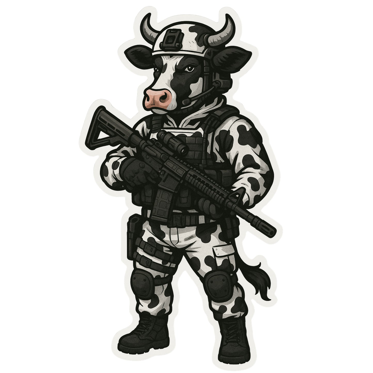 Tactical Cow Sticker, Tactical Cow, tactical, Cattle, operator, Tactical gear, sticker, rifle, military, police, gear, shooter, bessie, farm