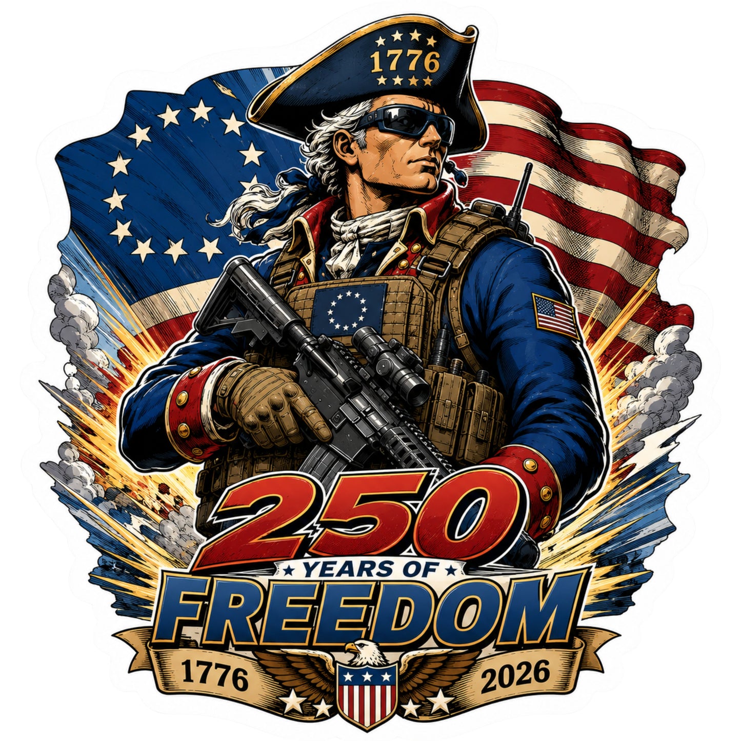 1776 Tactical Patriot Sticker – America's 250th Anniversary Sticker – 250 Years of Freedom – Patriotic Die Cut Sticker