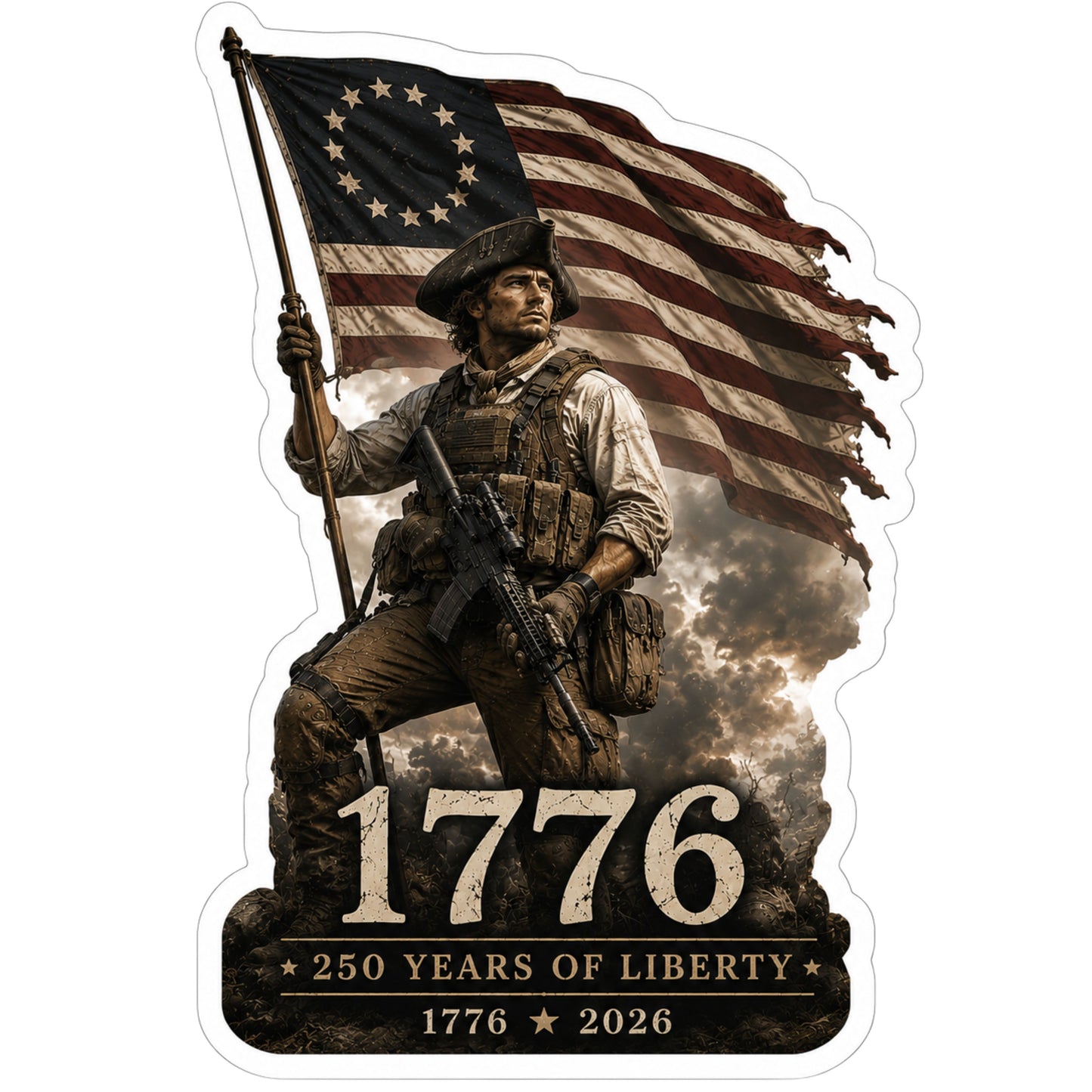 1776 Tactical Patriot Sticker – America's 250th Anniversary Sticker – 250 Years of Freedom – Patriotic Die Cut Sticker