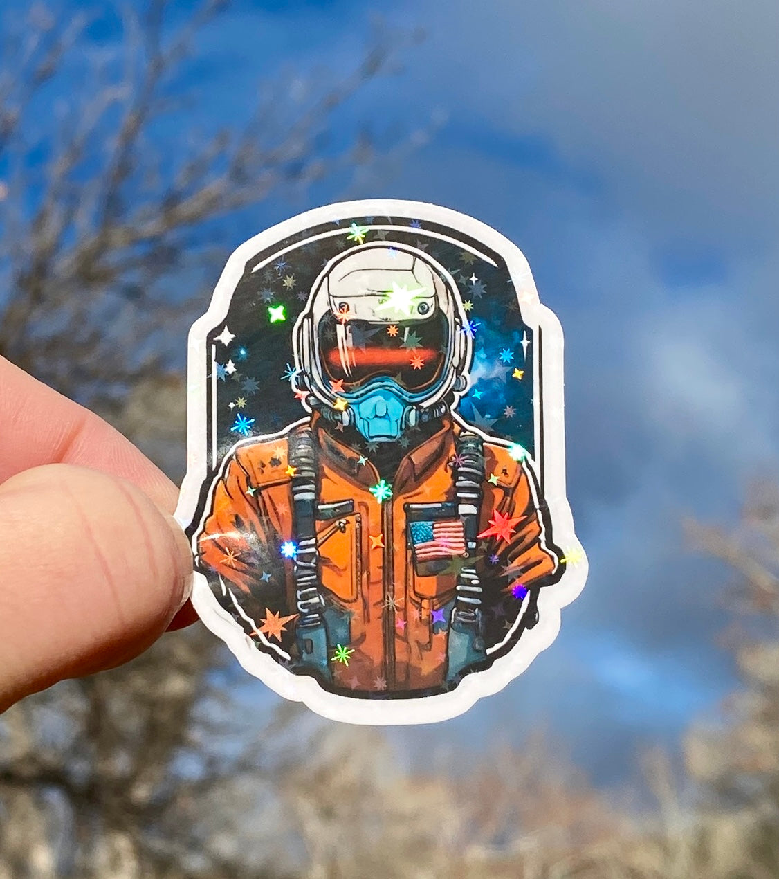 Holographic Astronaut Sticker, sticker, Astronauts, Space, Science Fiction, sparkle, space suit, Holographic sticker, stars, galaxy, Decal