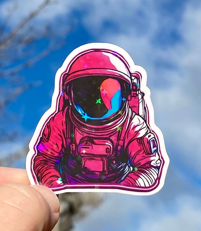 Holographic Astronaut Sticker, sticker, Astronauts, Space, Science Fiction, sparkle, space suit, Holographic sticker, stars, galaxy, Decal