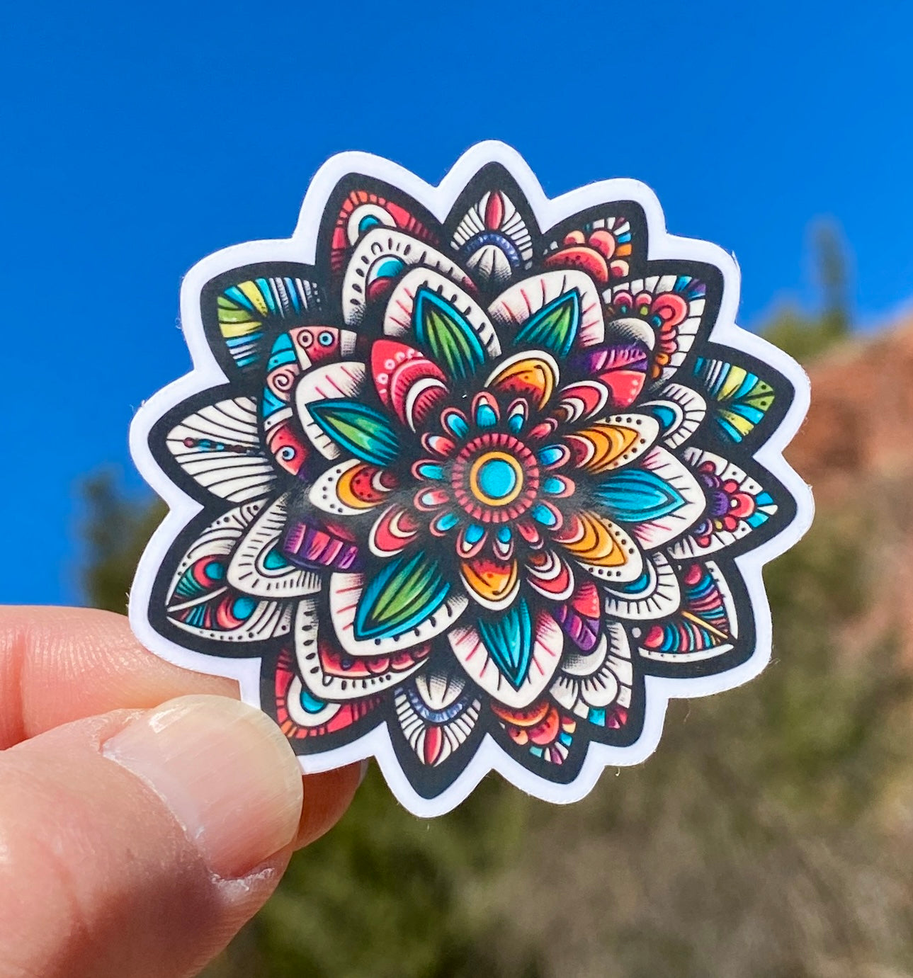 Boho Flower Sticker, Decal, Gift, Nature, Water Bottle, Wander, Colorful, Fun, BOHO style, Flower, Laptop sticker, Sticker, mandala, pattern