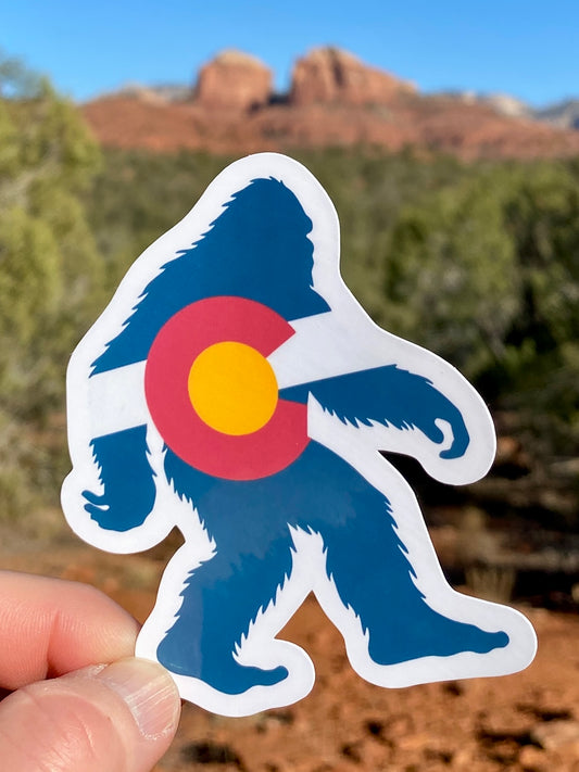 Bigfoot Colorado style Sticker, Bigfoot, Colorado, Bigfoot hiking, Sticker, Decal, Bigfoot Sticker,Furry,Sasquatch, hiking, mythical,Rockies