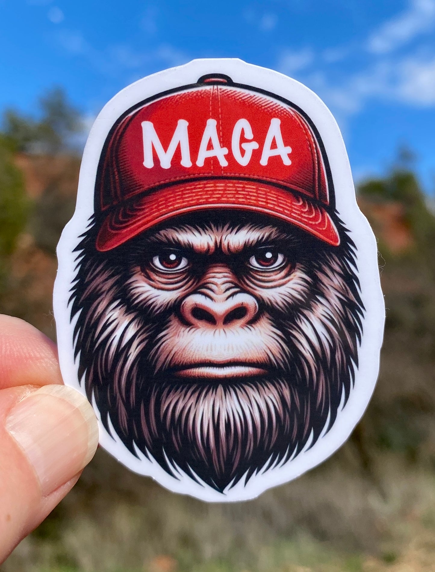 Bigfoot wearing red MAGA hat Sticker, Meme, sticker, funny, MAGA, decal, FJB, Trump, Trump 2024, humor, satire, Sleepy Joe, Election,Bigfoot