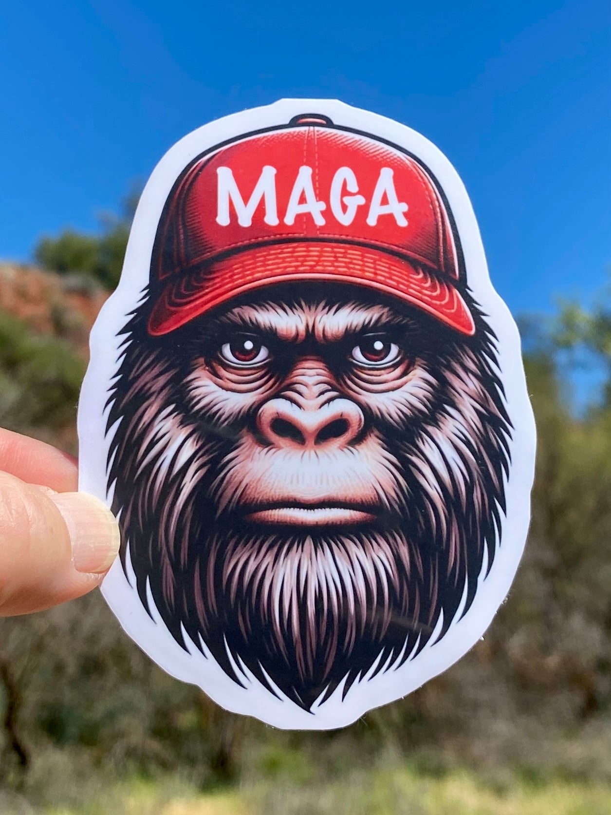 Bigfoot wearing red MAGA hat Sticker, Meme, sticker, funny, MAGA, decal, FJB, Trump, Trump 2024, humor, satire, Sleepy Joe, Election,Bigfoot