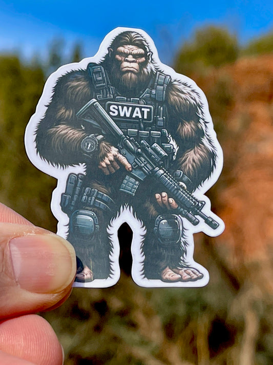 Bigfoot SWAT Police Officer Sticker, police, police officer, Cop, first responder,SWAT, Bigfoot Police, sticker, Law Enforcement, LEO, rifle