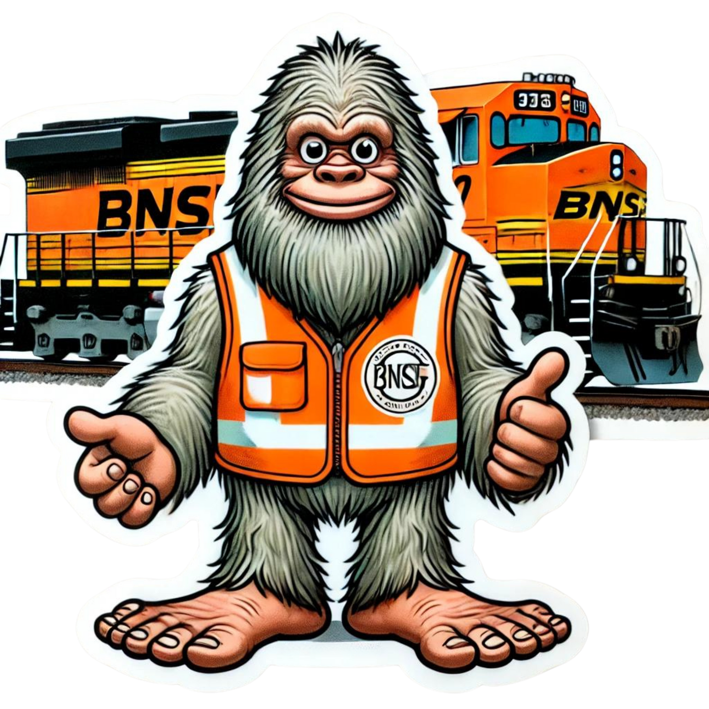 Bigfoot Railroad worker Sticker, railroad, sticker, Bigfoot, trains, railroad worker, train tracks, engineer, construction, railway, train