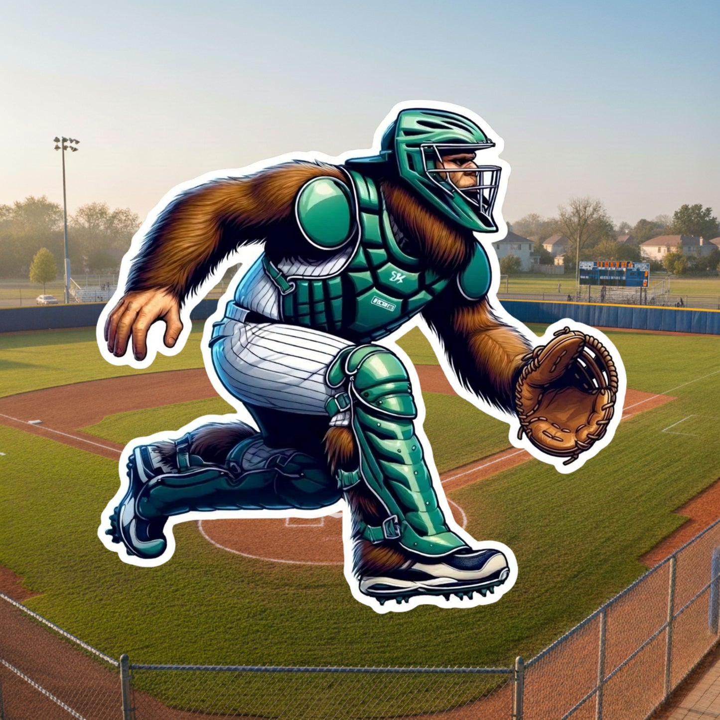 Bigfoot Baseball Catcher Sticker, Catcher, Baseball, Catchers mitt, Bigfoot, little league, sticker, play ball, Sports Sticker,catchers mask
