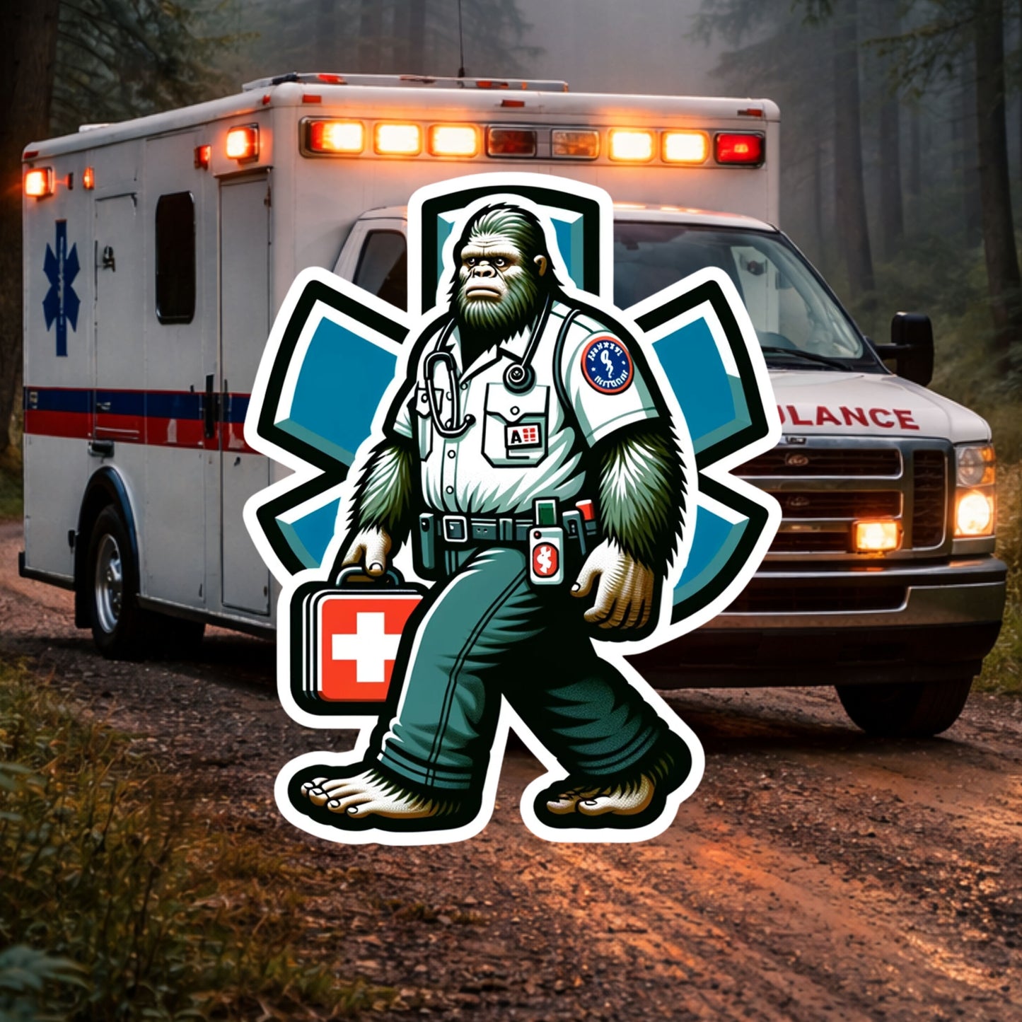 Bigfoot Paramedic Sticker, paramedic, EMT, EMS, emergency services, first responder, Bigfoot medic, ambulance, sticker, Bigfoot, healthcare