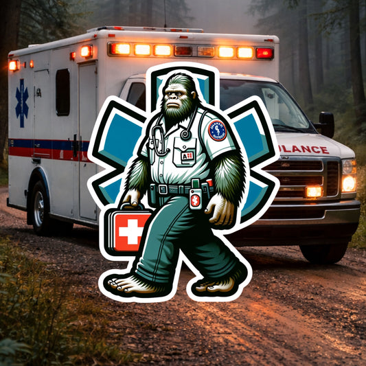 Bigfoot Paramedic Sticker, paramedic, EMT, EMS, emergency services, first responder, Bigfoot medic, ambulance, sticker, Bigfoot, healthcare