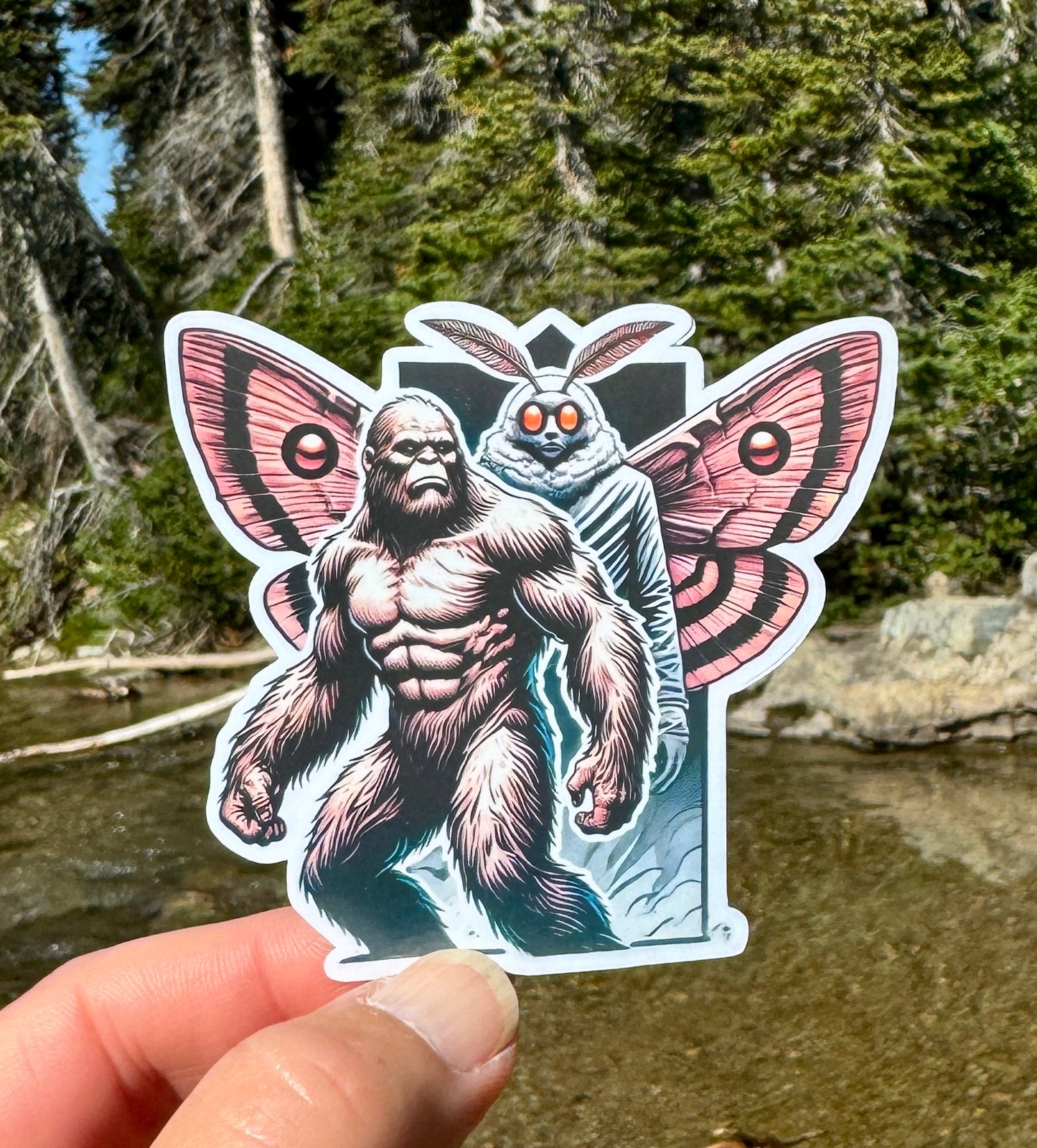 Bigfoot and Mothman Sticker, Mothman, Bigfoot, Monster, Hiking, Cryptid, Sticker, Sasquatch, Legend, Creature, Mystery, vintage,movie poster