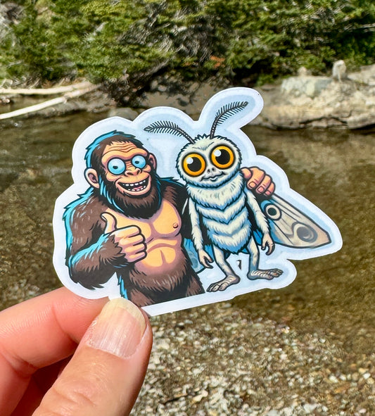 Bigfoot and Mothman Sticker, Mothman, Bigfoot, Monster, friends, Cryptid, Sticker, Sasquatch,Legend, Creature, Mystery, vintage,best friends