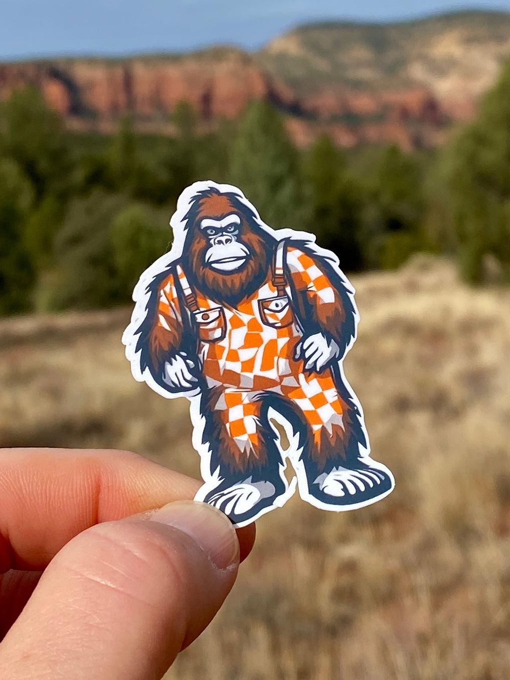 Bigfoot UT Fan orange and white checkered overalls