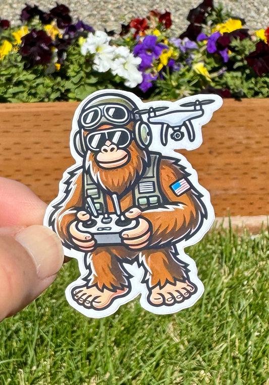 Bigfoot Drone Pilot Sticker, Drone, Drone Pilot, UAV, Pilot, Bigfoot, Flight, UAV Pilot, Flying, Drone Pilot humor, Aviation,sticker,cryptid