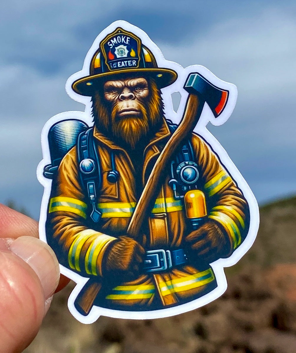 Bigfoot Smoke Eater Sticker, Firefighter, Wildland Firefighter, Ax, Bunker Gear, Smoke Eater