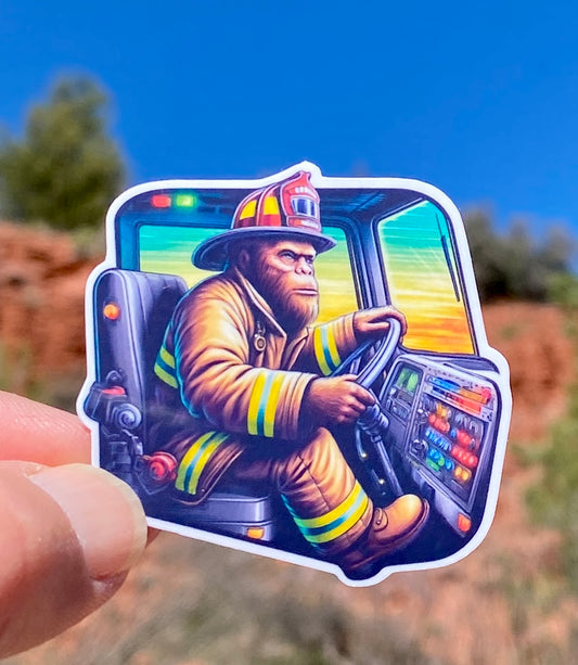 Bigfoot Firefighter Engineer Sticker, firefighter, fireman, Bigfoot, smoke eater, fire department, sticker, Engineer, Firefighter Engineer