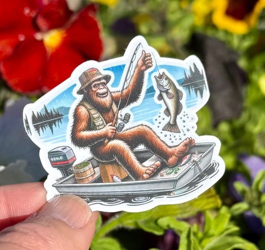 Bigfoot fisherman Sticker, fisherman, fisherman Bigfoot, fishing, fishing life, bass fishing, sticker, angler, bait, Bigfoot, lake life,fish