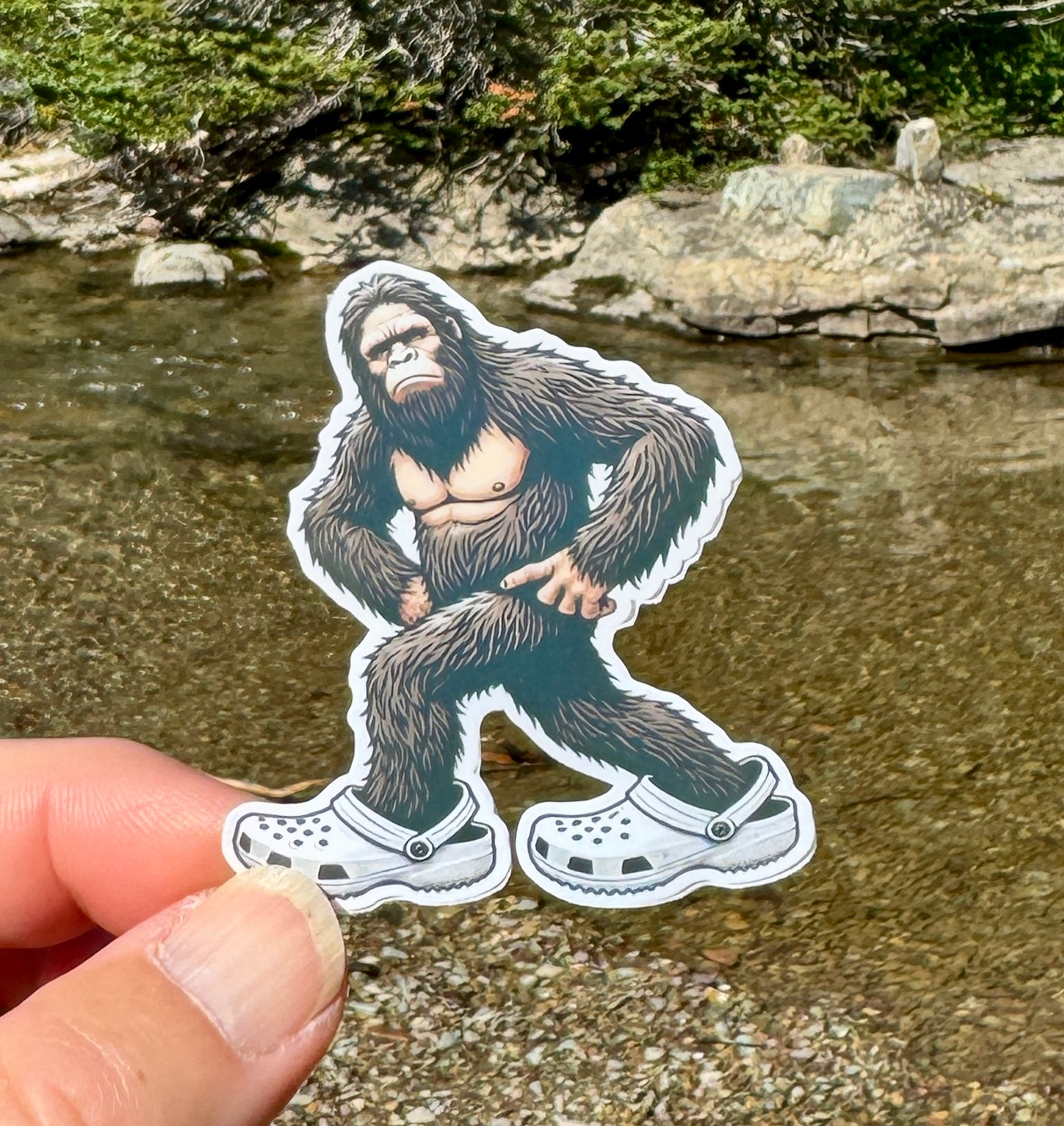 Bigfoot in Crocs Sticker, Bigfoot, sticker, Crocs, Sassy, Sasquatch, stylish, shoes, Hiking, kicks, Cryptid, Mythical, Creature, humorous