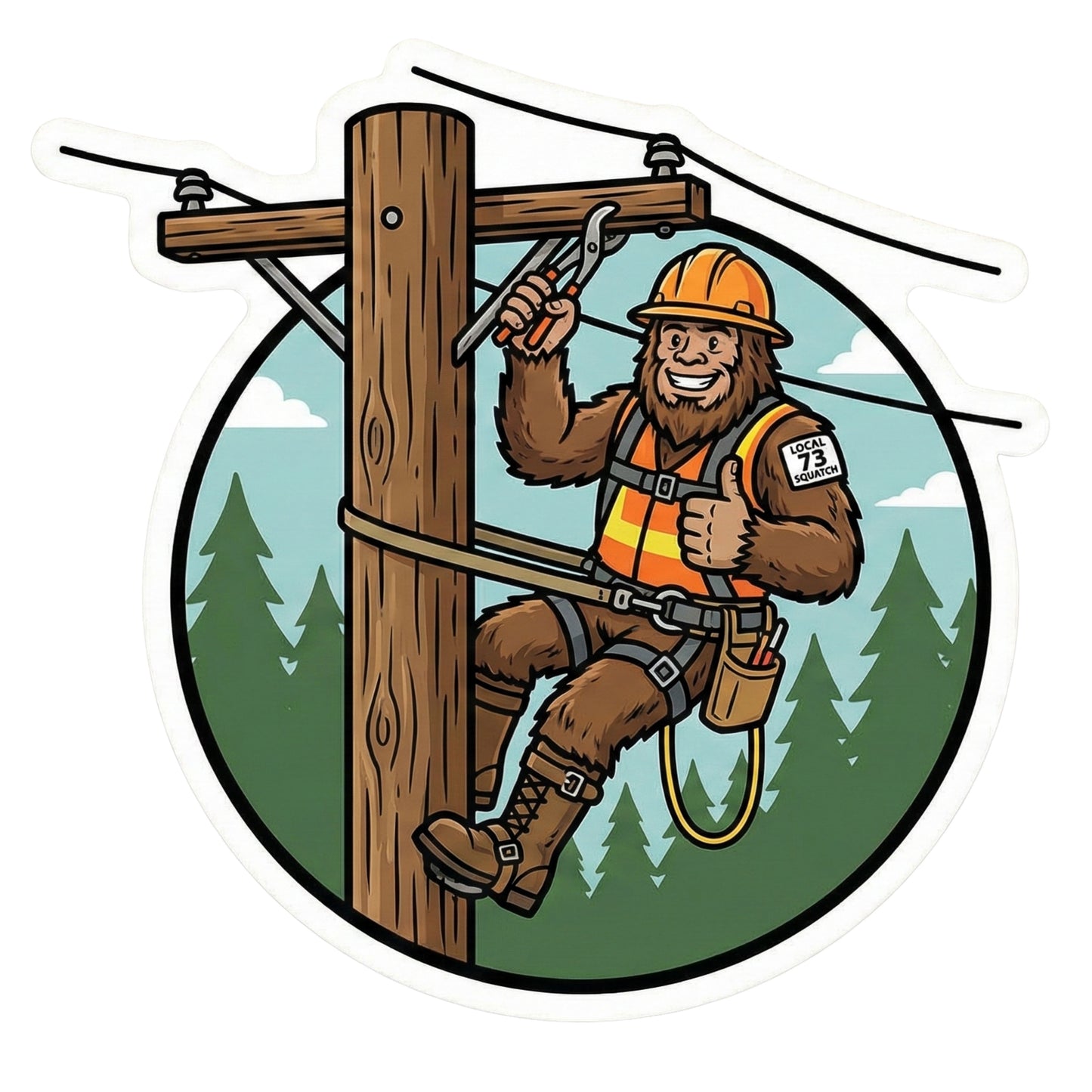 Bigfoot Lineman Sticker – Funny Sasquatch Power Line Worker Die Cut Sticker | Utility Worker Gift | Storm Repair