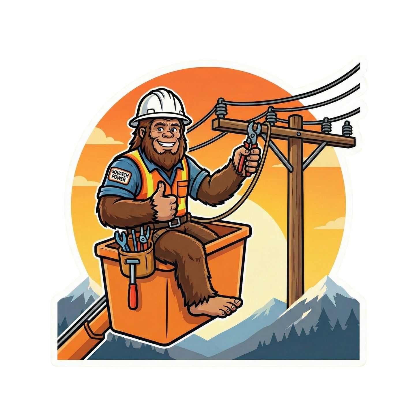 Bigfoot Lineman Sticker – Funny Sasquatch Power Line Worker Die Cut Sticker | Utility Worker Gift | Lineman Humor Decal