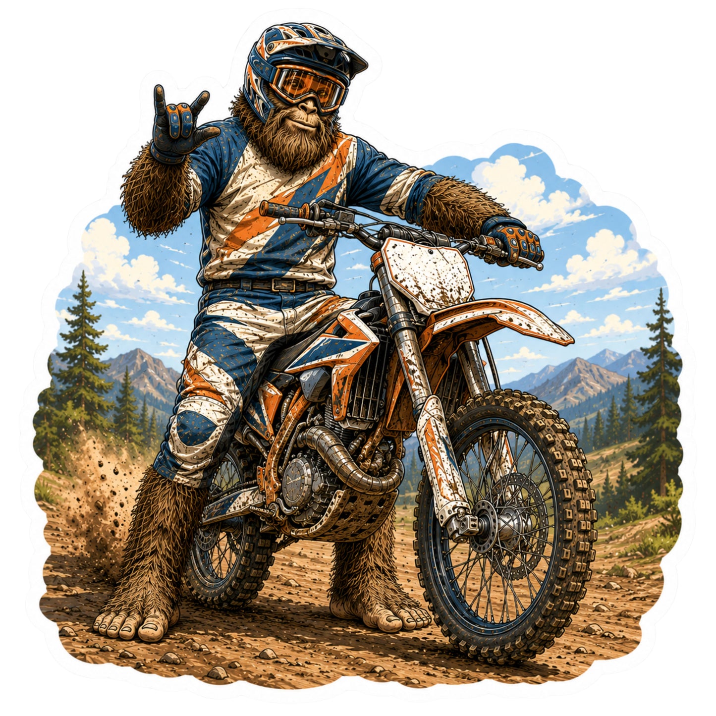 Bigfoot Motocross Rider Die Cut Vinyl Sticker – Sasquatch Dirt Bike Decal – Motocross Gift – Off-Road Adventure Sticker