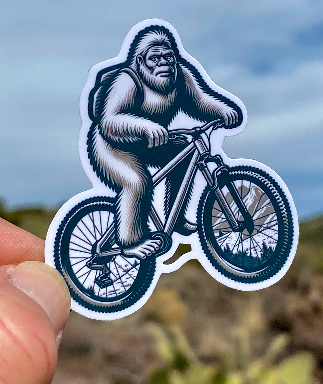 Bigfoot on Mountain Bike Sticker, Bigfoot, mountains, Bigfoot biking, Sticker, Decal, Bigfoot Sticker,Furry,Sasquatch, biking, mountain bike