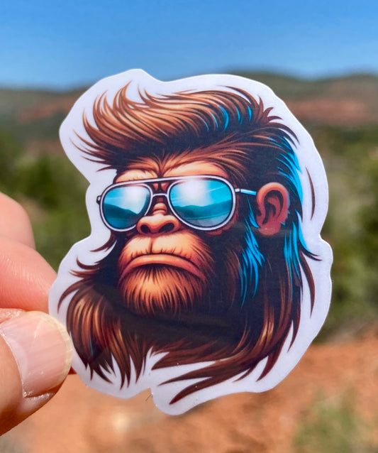 Bigfoot with a mullet Sticker, Bigfoot, Sticker, Decal, mullet, Bigfoot mullet, cool hair, Mullet Man, Sunglasses, Bigfoot sunglasses, hair