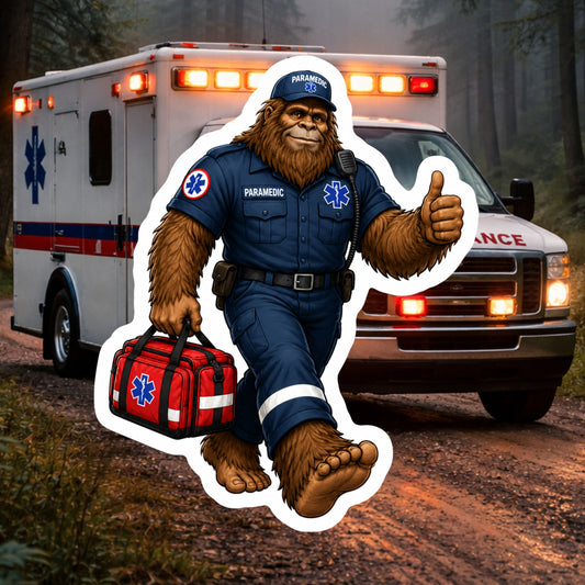 Bigfoot Paramedic Sticker, paramedic, EMT, EMS, emergency services, first responder, Bigfoot medic, ambulance, sticker, Bigfoot, healthcare, Emergency