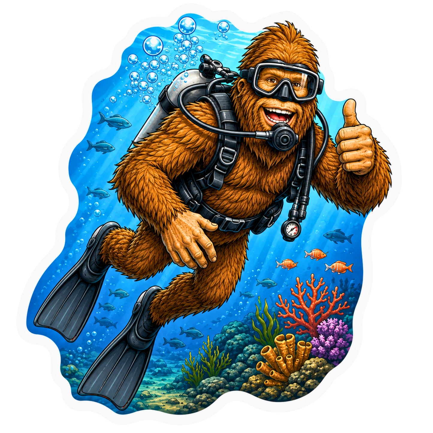 Bigfoot Scuba Diver Sticker | Funny Sasquatch Diving Decal | Scuba Diving Gift | Ocean Adventure Sticker | Diver Water Bottle Decal