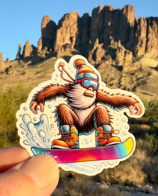 Bigfoot snowboarding Sticker, Bigfoot, Sticker, snowboarding, winter sports, sports, snow, shred, cryptid, snowboarder, powder, mountain