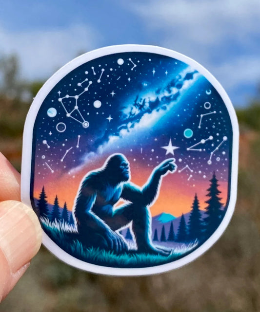 Bigfoot StarGazing Sticker, Stargazing , Telescope, Stars, Night Sky, Galaxy, Moon, Bigfoot, decal, Constellation, Astronomy, Space,Dark Sky