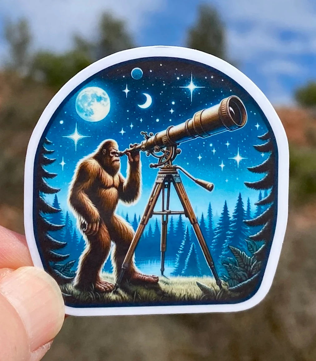 Bigfoot StarGazing Sticker, Stargazing , Telescope, Stars, Night Sky, Galaxy, Moon, Bigfoot, decal, Constellation, Astronomy, Space,Dark Sky