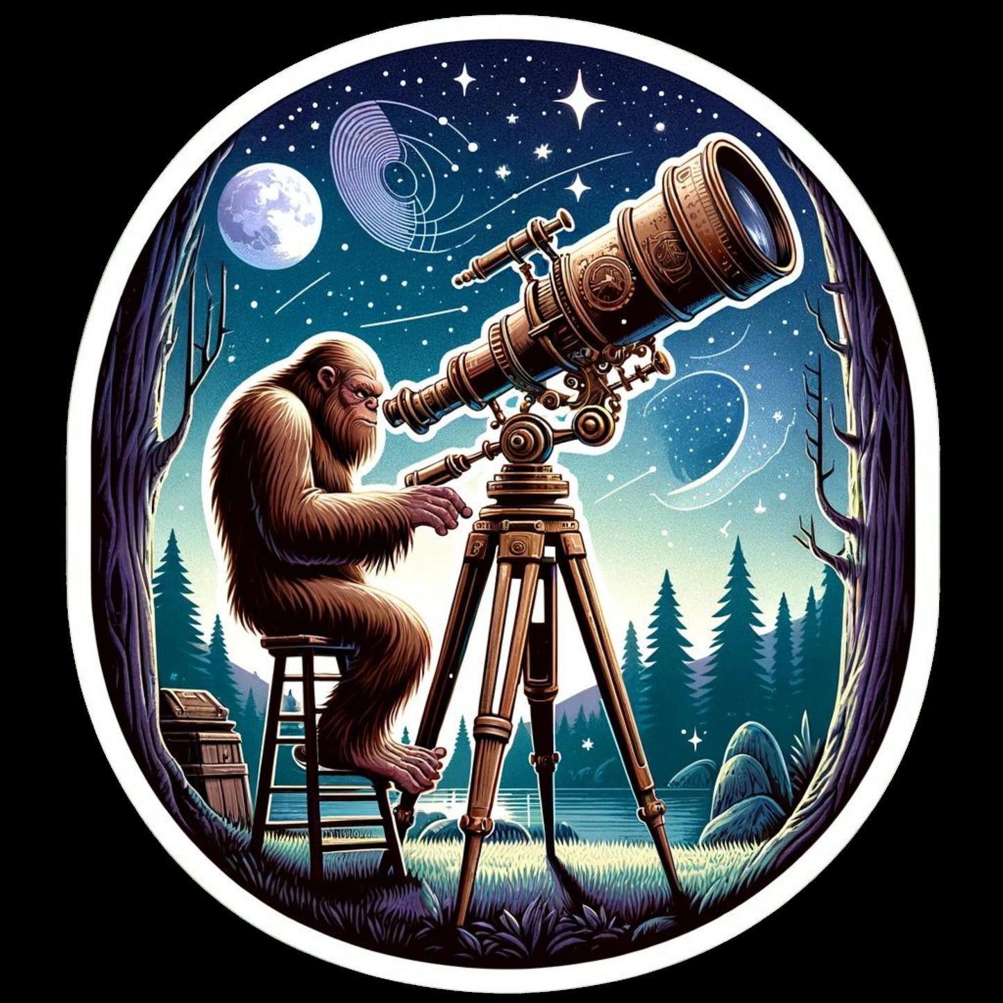 Bigfoot StarGazing Sticker, Stargazing , Telescope, Stars, Night Sky, Galaxy, Moon, Bigfoot, decal, Constellation, Astronomy, Space,Dark Sky