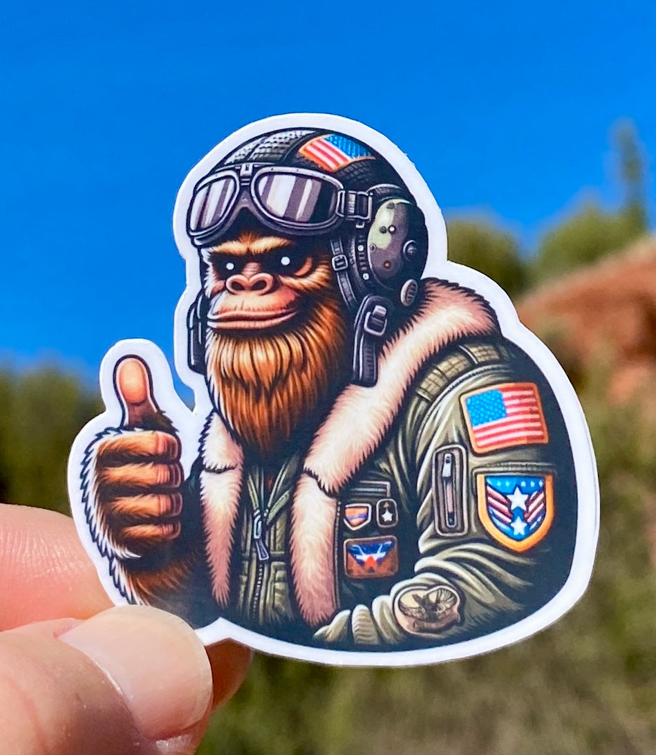 Bigfoot Fighter Pilot Sticker, sticker, Pilot, Top Gun, Flying, Fighter Pilot, Naval Aviator, Airplane lover, Jets, Aviation, Aviator, plane