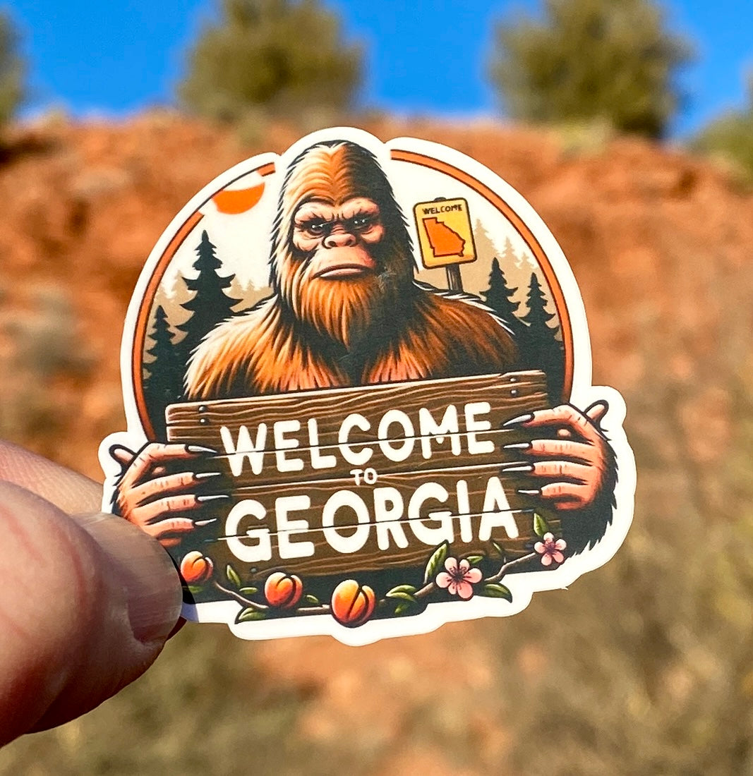 Bigfoot Welcome to Georgia Sticker, GA, Welcome to Georgia, Bigfoot, hiking, sticker, , Hiking, Sasquatch, Georgia, Welcome, travel,Peach