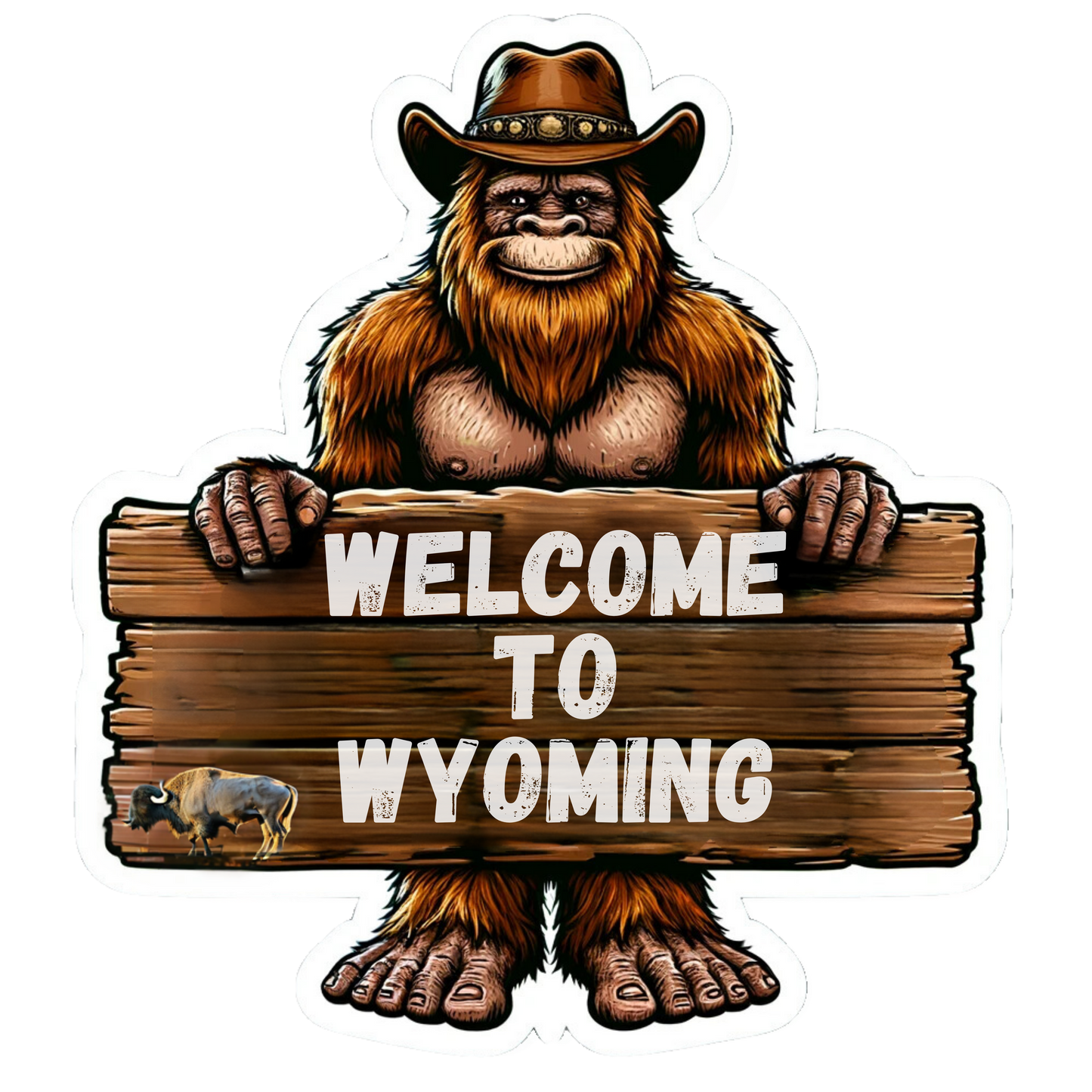 Bigfoot Welcome to Wyoming Sticker, Wyoming, Welcome to Wyoming, Bigfoot, hiking, sticker, Sasquatch, Welcome, travel, cowboy, Cowboy State