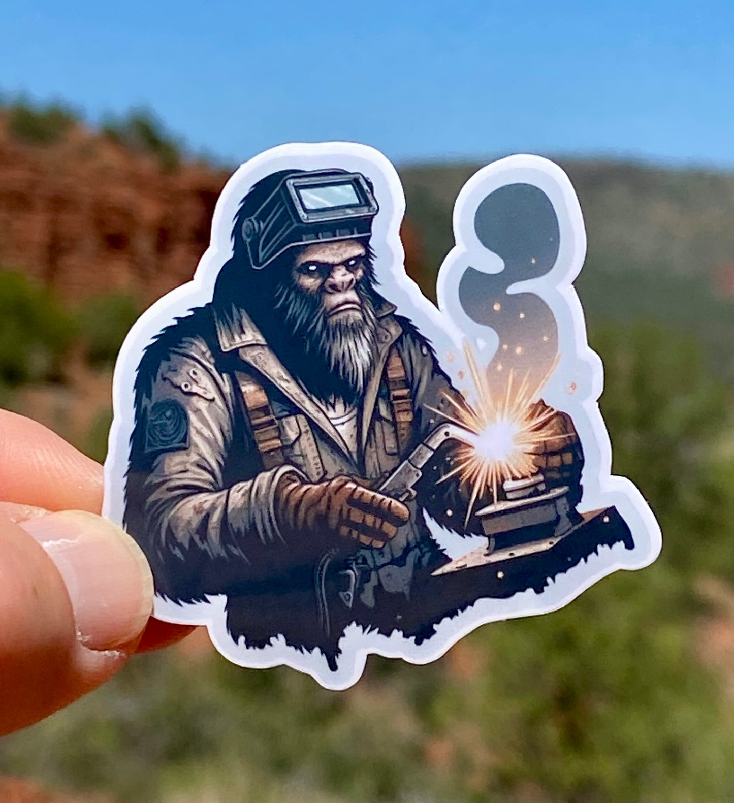 Bigfoot Welder Sticker, Welder, Welding, tradesman, Bigfoot, sticker, sparks, metal worker, steel worker, Sasquatch,Fabrication,welding mask