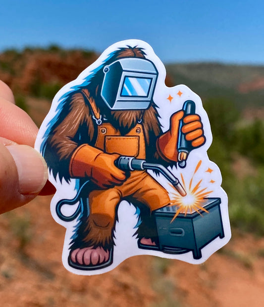 Bigfoot Welder Sticker, Welder, Welding, tradesman, Bigfoot, sticker, sparks, metal worker, steel worker, Sasquatch,Fabrication,welding mask