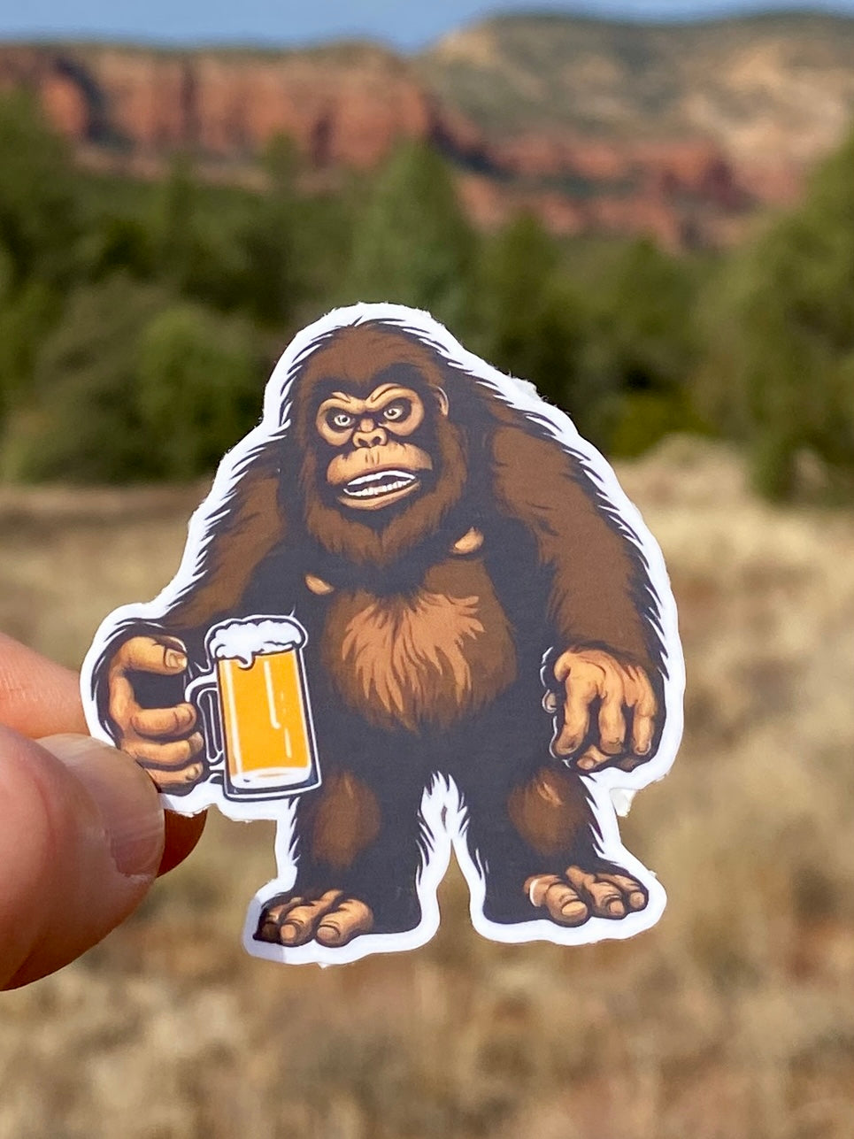 Bigfoot holding a Beer Sticker, Bigfoot, Beer, Sticker, Decal, Gift, Hiking, Sasquatch, Brewery, Brewer, bar, Bigfoot Sticker, drinking,Pub