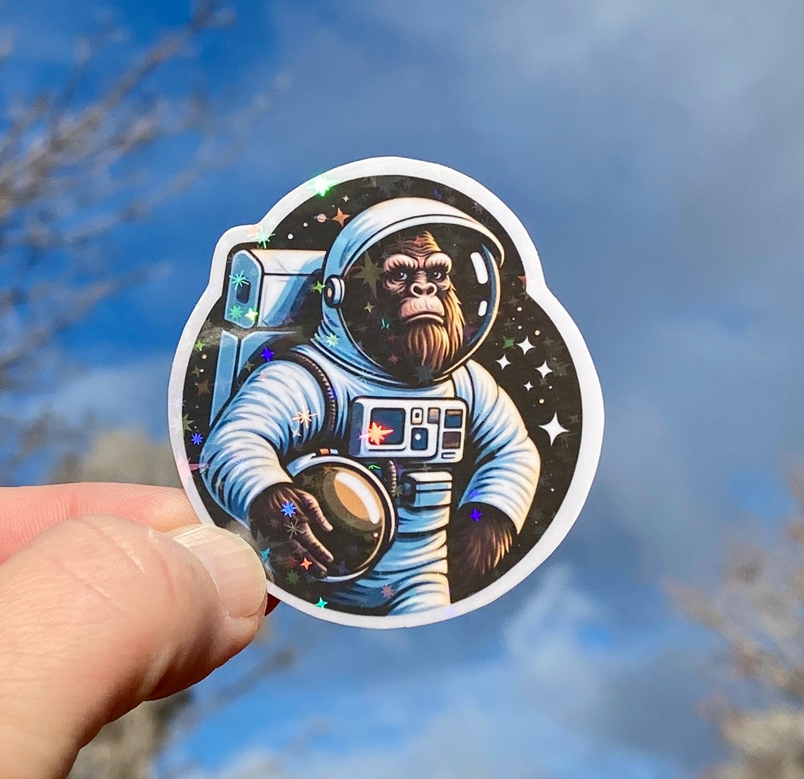 Holographic Astronaut Sticker, sticker, Astronauts, Space, Science Fiction, sparkle, space suit, Holographic sticker, stars, galaxy, Decal