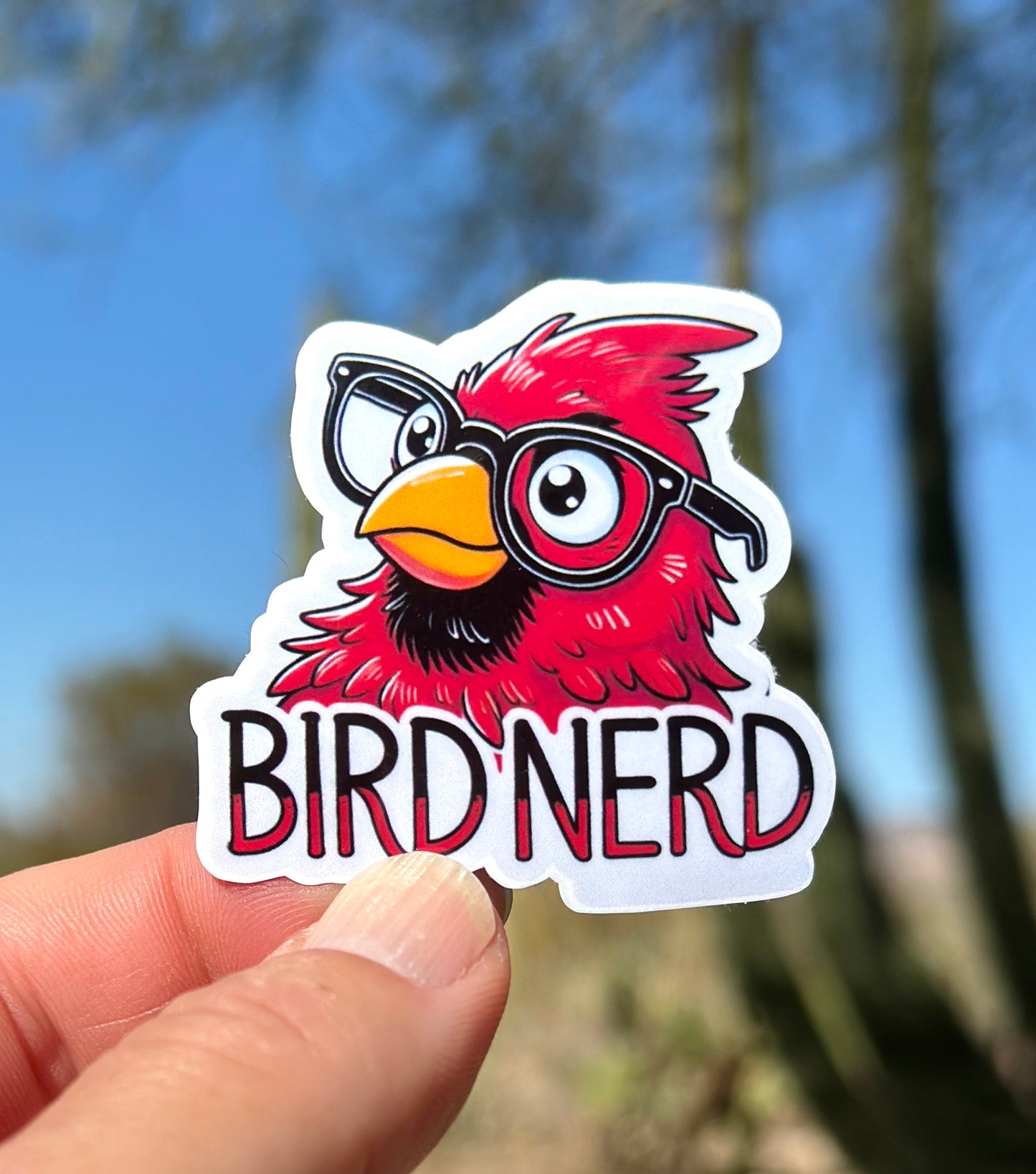 Bird Nerd Sticker, Bird Nerd,Bird Watching, Feathers, Sticker, Cardinal, Bird, blue jay, nerd, bird lover, bird enthusiast, birding,red,blue