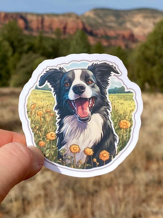 Border Collie in field of flowers sticker, Border Collie Sticker, Dog Lover, Dog Mom, Gift for dog lover, Border Collie Mom, Flowers and Dog