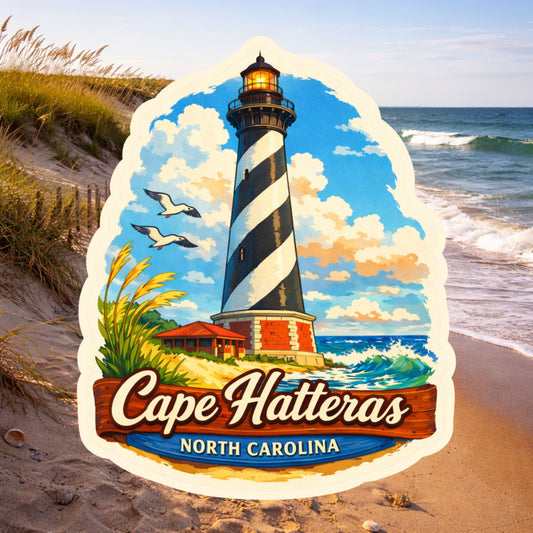Cape Hatteras Lighthouse Sticker | Outer Banks NC Souvenir | Coastal Travel Sticker | Beach Lover Gift | OBX Landmark Decal