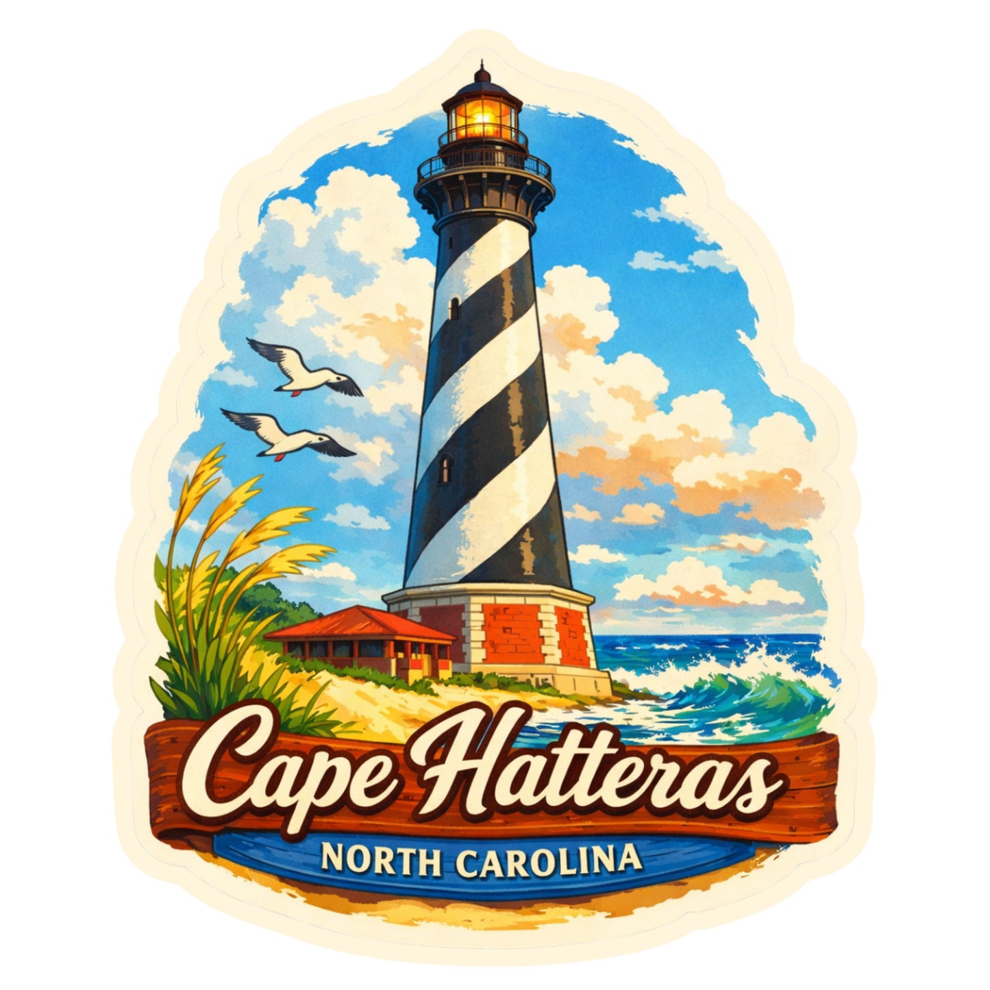Cape Hatteras Lighthouse Sticker | Outer Banks NC Souvenir | Coastal Travel Sticker | Beach Lover Gift | OBX Landmark Decal